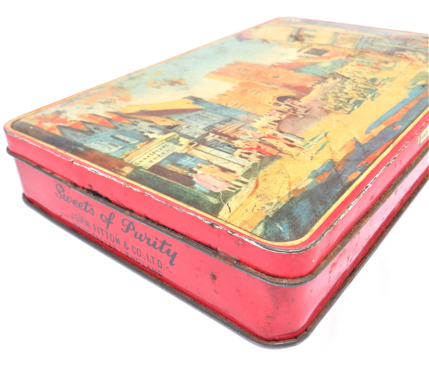 Vintage Tin Container by John Fitton & Co. England: 'HIGH STREET, STRATFORD-ON-AVON'
