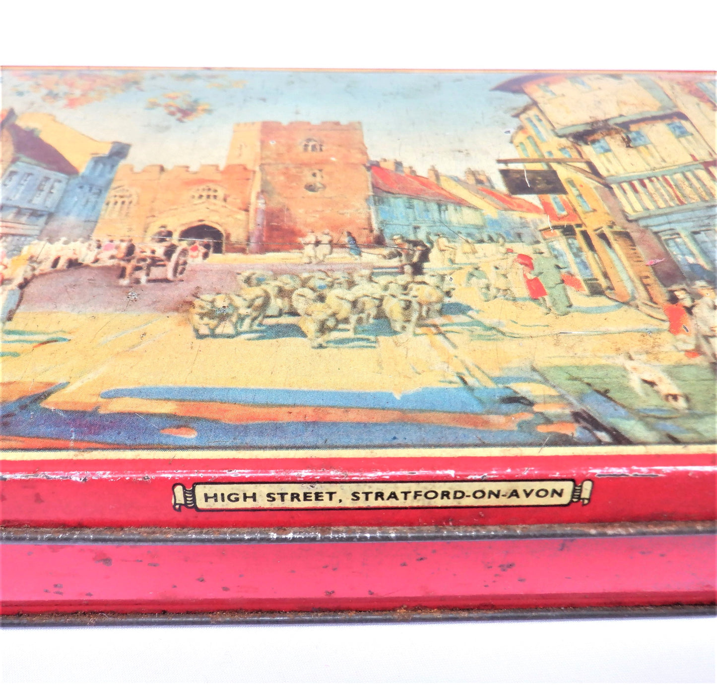 Vintage Tin Container by John Fitton & Co. England: 'HIGH STREET, STRATFORD-ON-AVON'