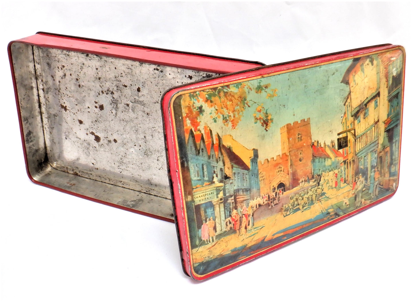 Vintage Tin Container by John Fitton & Co. England: 'HIGH STREET, STRATFORD-ON-AVON'
