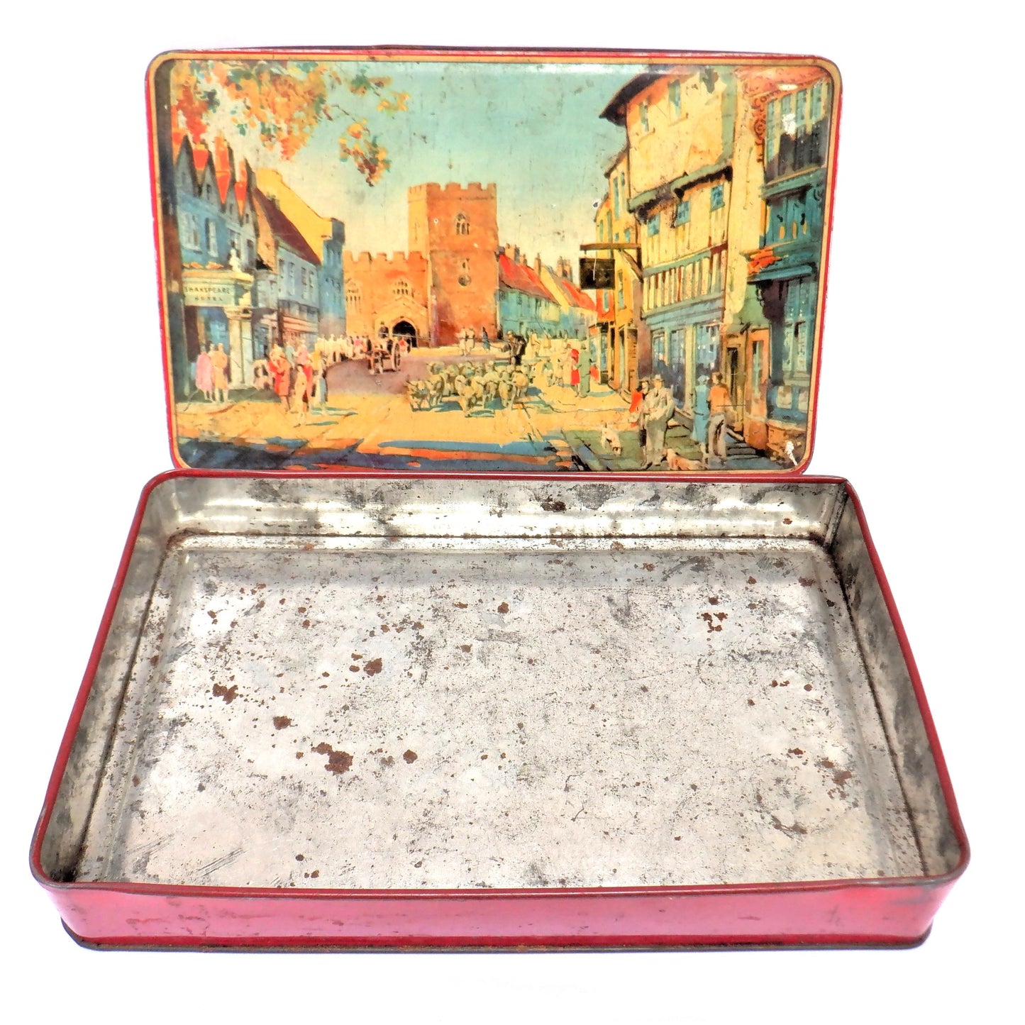 Vintage Tin Container by John Fitton & Co. England: 'HIGH STREET, STRATFORD-ON-AVON'