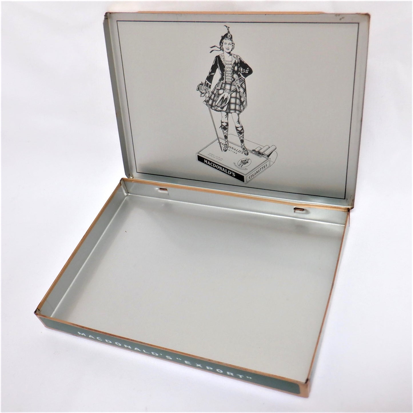 MACDONALD'S EXPORT FLAT 50, HRH Q.E. II CORONATION 1953, Vintage Cigarette Tin. Made in CANADA