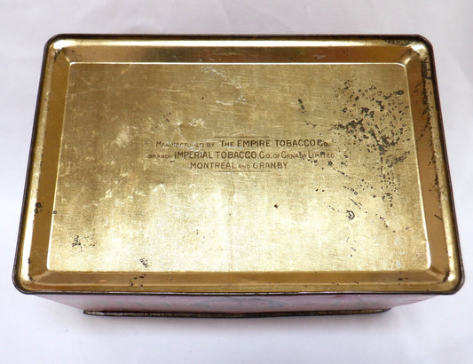 GREAT WEST CUT PLUG, Antique Latched Tin Container by The Empire Tobacco Company of CANADA, 1915