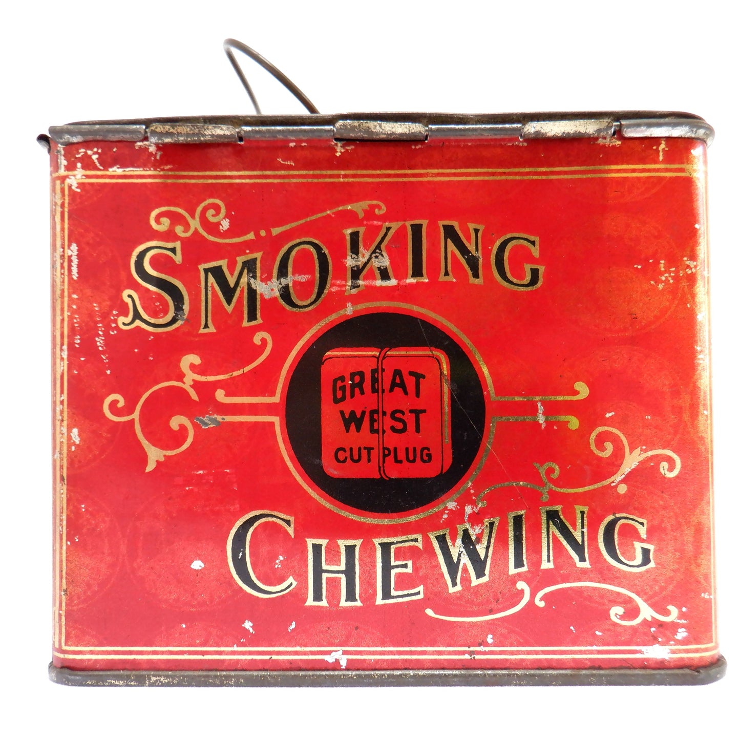 GREAT WEST CUT PLUG, Antique Latched Tin Container by The Empire Tobacco Company of CANADA, 1915
