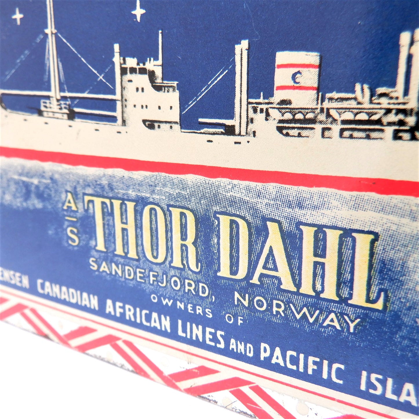 CHRISTENSEN CANADIAN AFRICAN LINES and PACIFIC ISLANDS TRANSPORT LINE: A/S Thor Dahl Christmas Edition Antique Tin Container