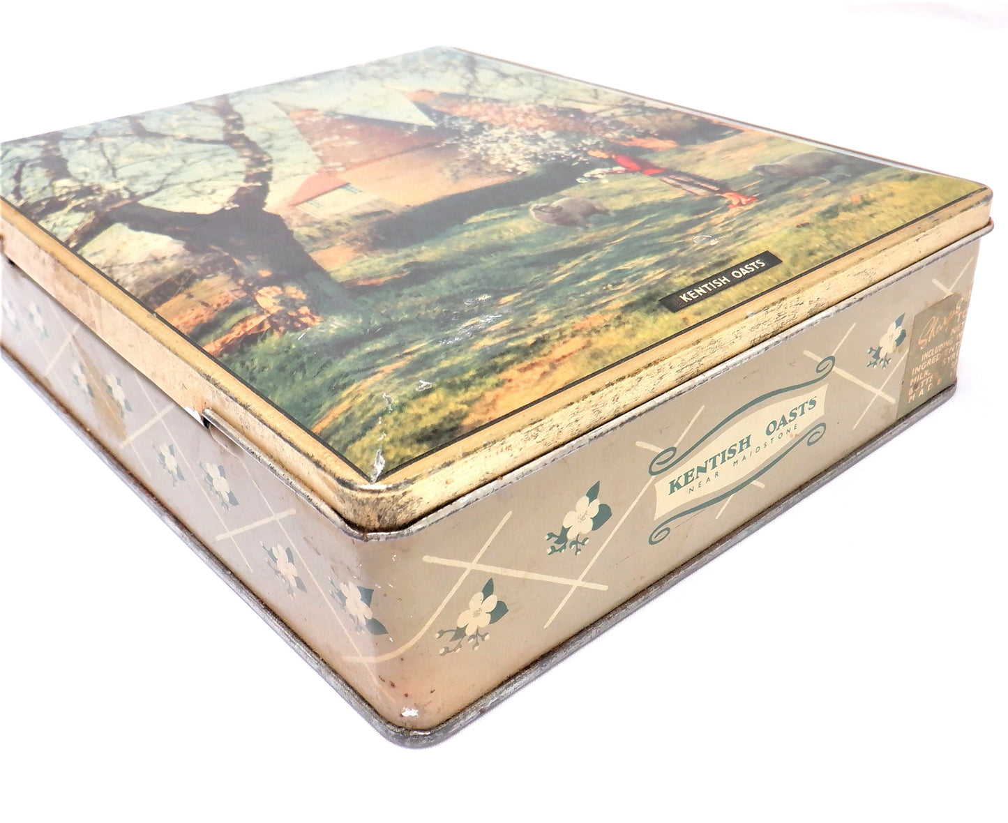 Antique Hinged Tin by Sharp's Toffee: 'KENTISH OASTS, NEAR MAIDSTONE'