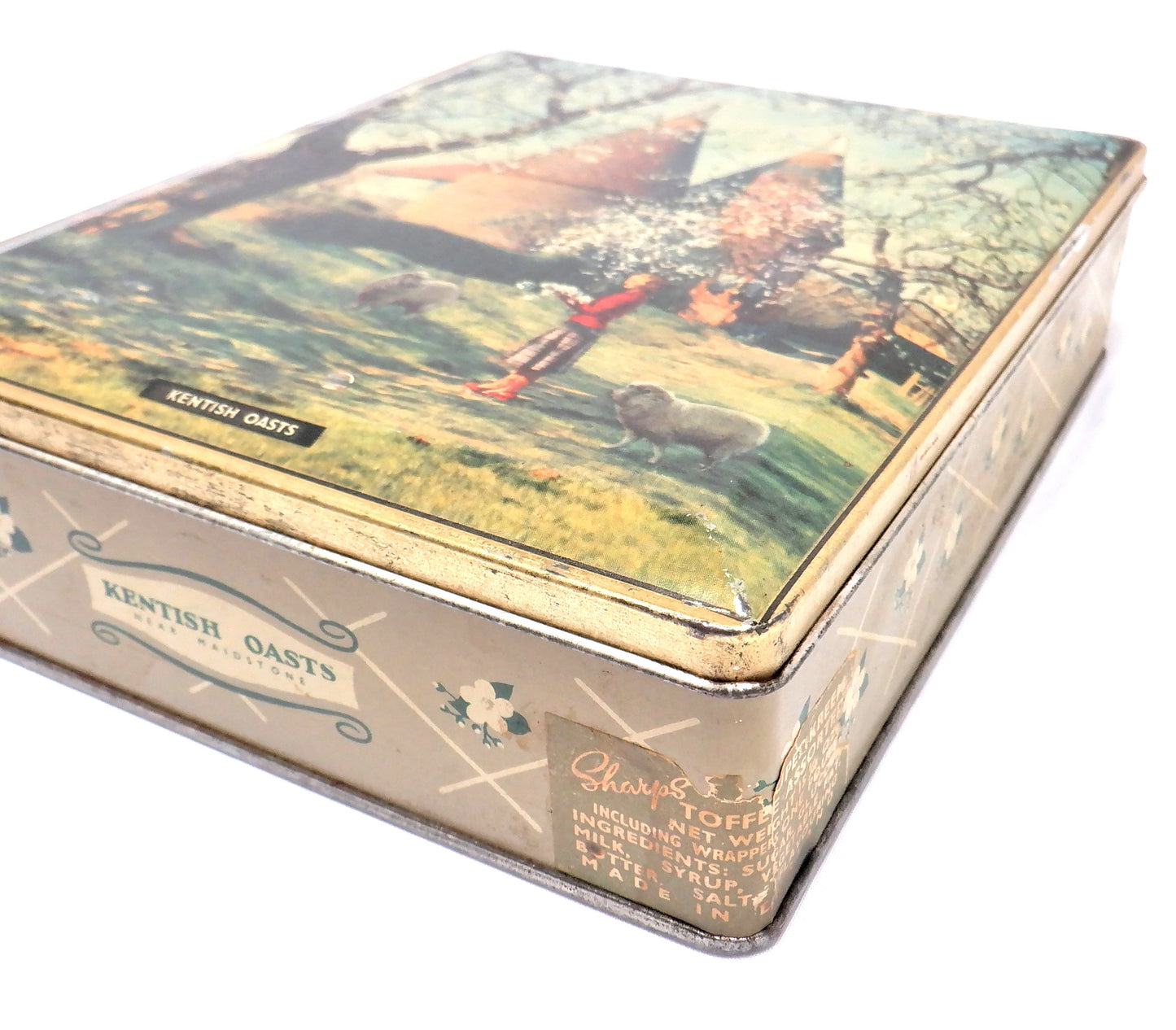 Antique Hinged Tin by Sharp's Toffee: 'KENTISH OASTS, NEAR MAIDSTONE'