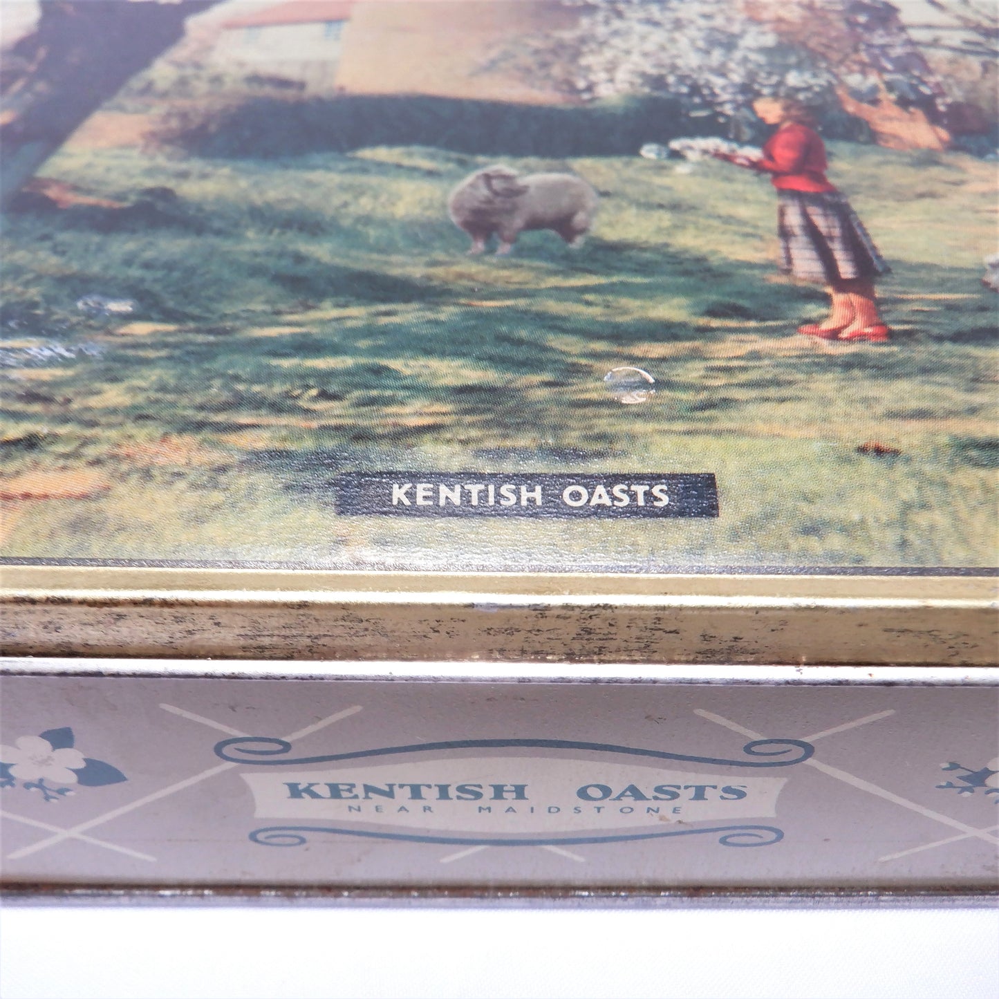 Antique Hinged Tin by Sharp's Toffee: 'KENTISH OASTS, NEAR MAIDSTONE'