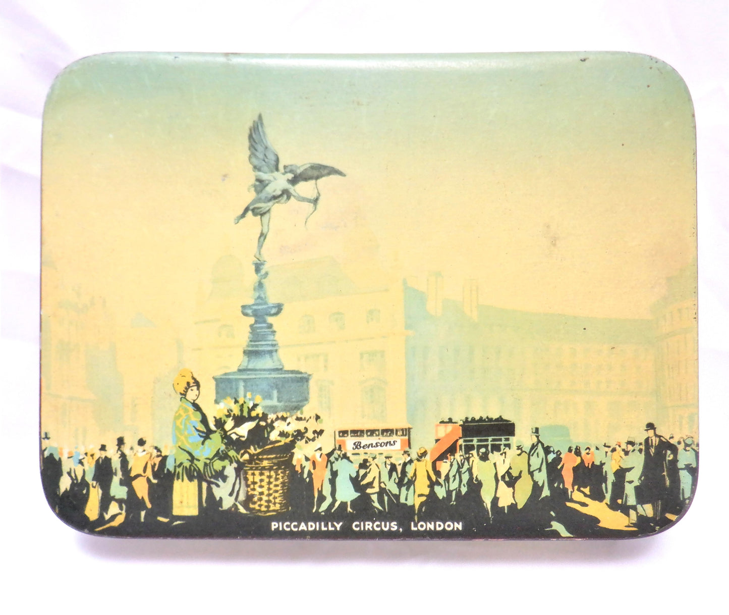 Vintage Tin Container by Bensons Confectionery of England: 'PICCADILLY CIRCUS, LONDON'