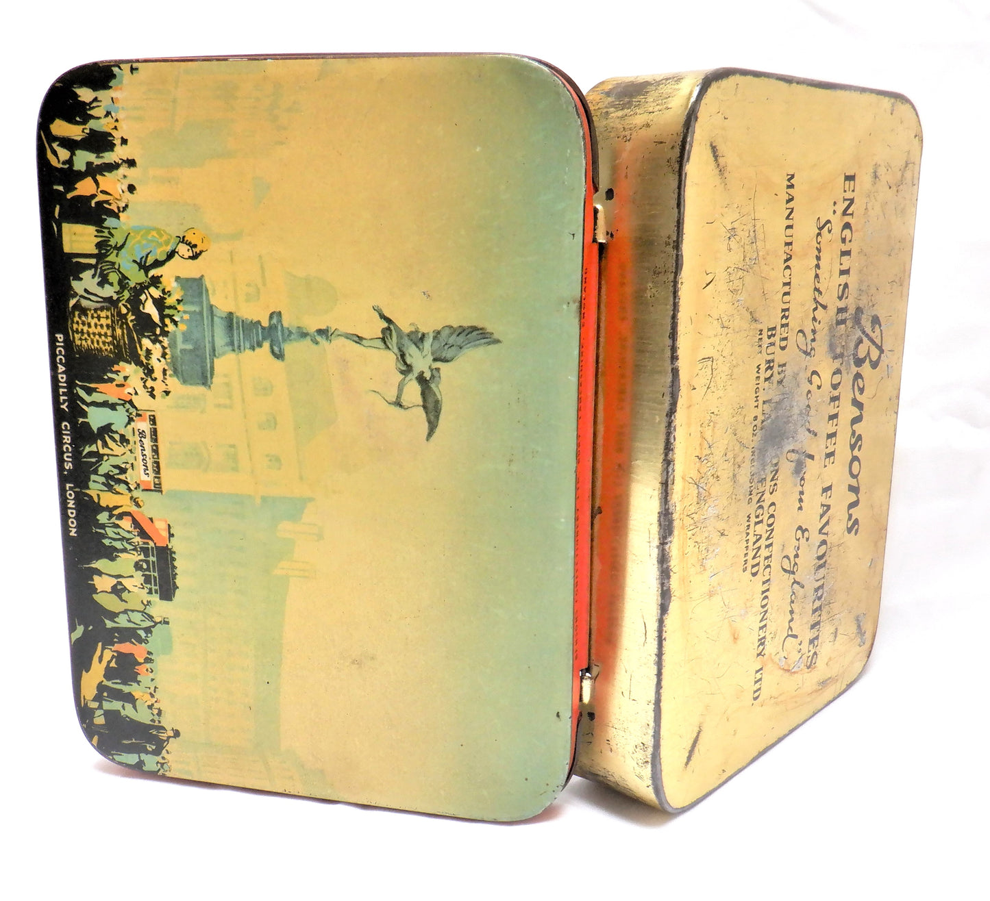 Vintage Tin Container by Bensons Confectionery of England: 'PICCADILLY CIRCUS, LONDON'