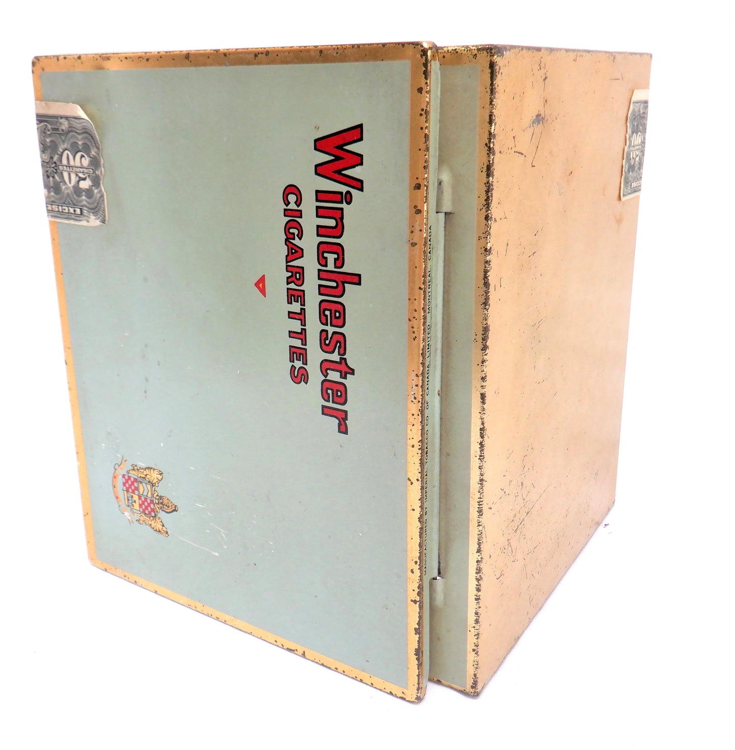 VINTAGE FLAT FIFTY Tobacco Tin Container: 'WINCHESTER CIGARETTES' Made in CANADA