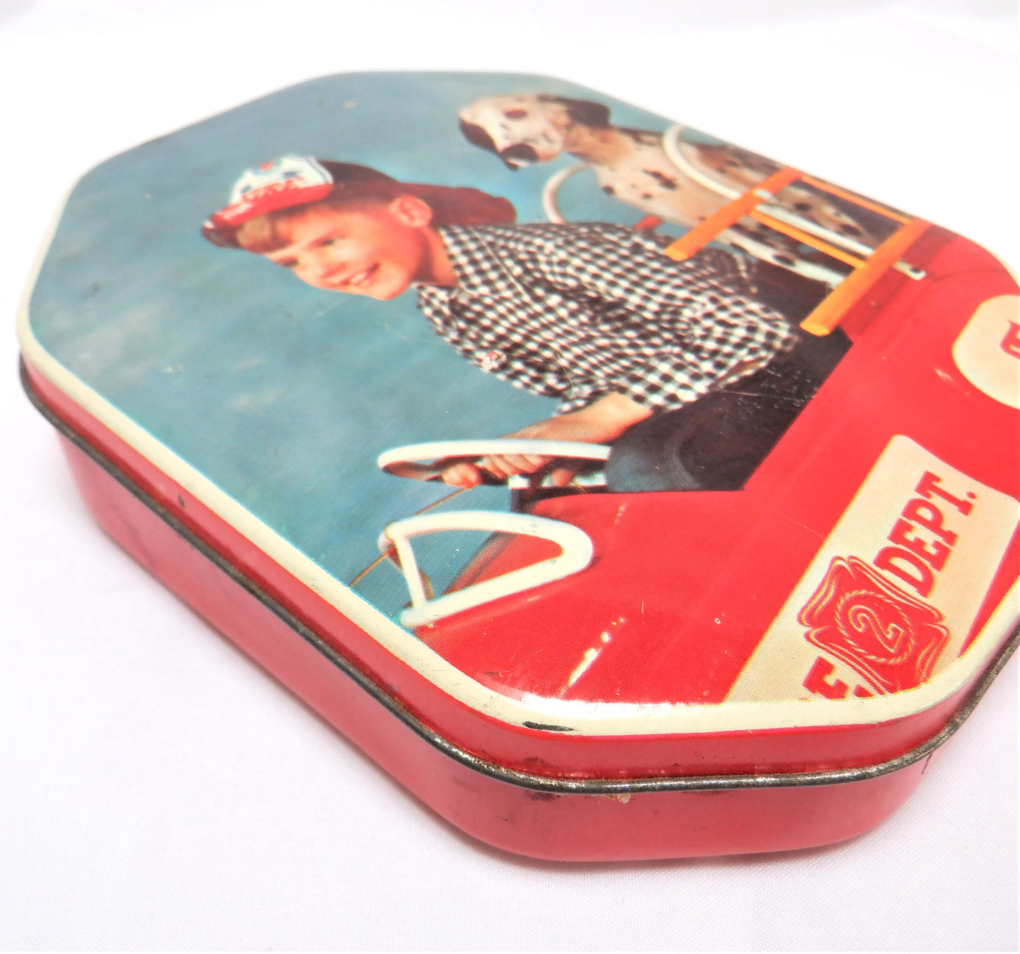 Vintage 1950's Adorable Tin by Rogall's Limited of England: 'THE YOUNG FIREMAN AND HIS TRUSTY DALMATION COMPANION'