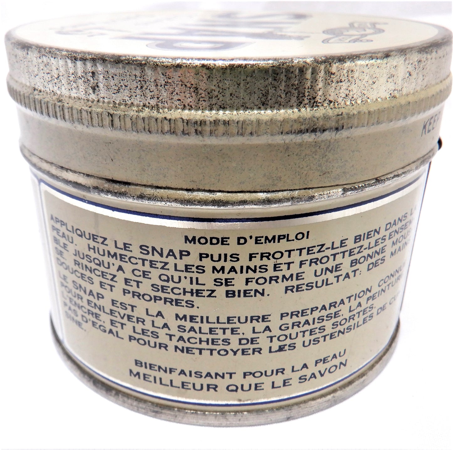 SNAP! "Cleans Dirty Hands", An Antique Tin Pull-Off-Top Container, Made in CANADA