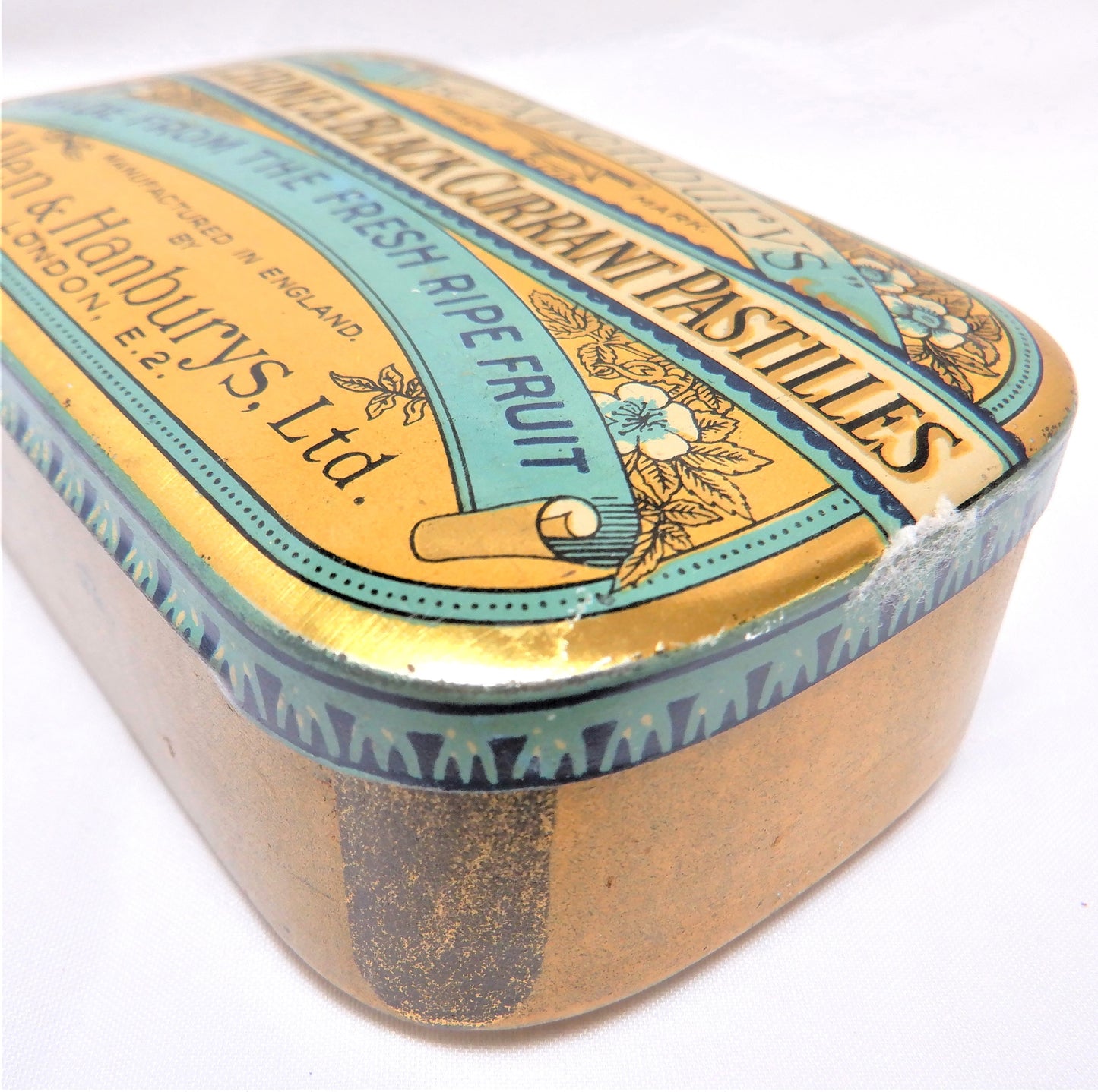 Antique Hinged-Lid Tin Container by Allenburys: 'GLYCERINE & BLACK CURRANT PASTILLES', 1940's
