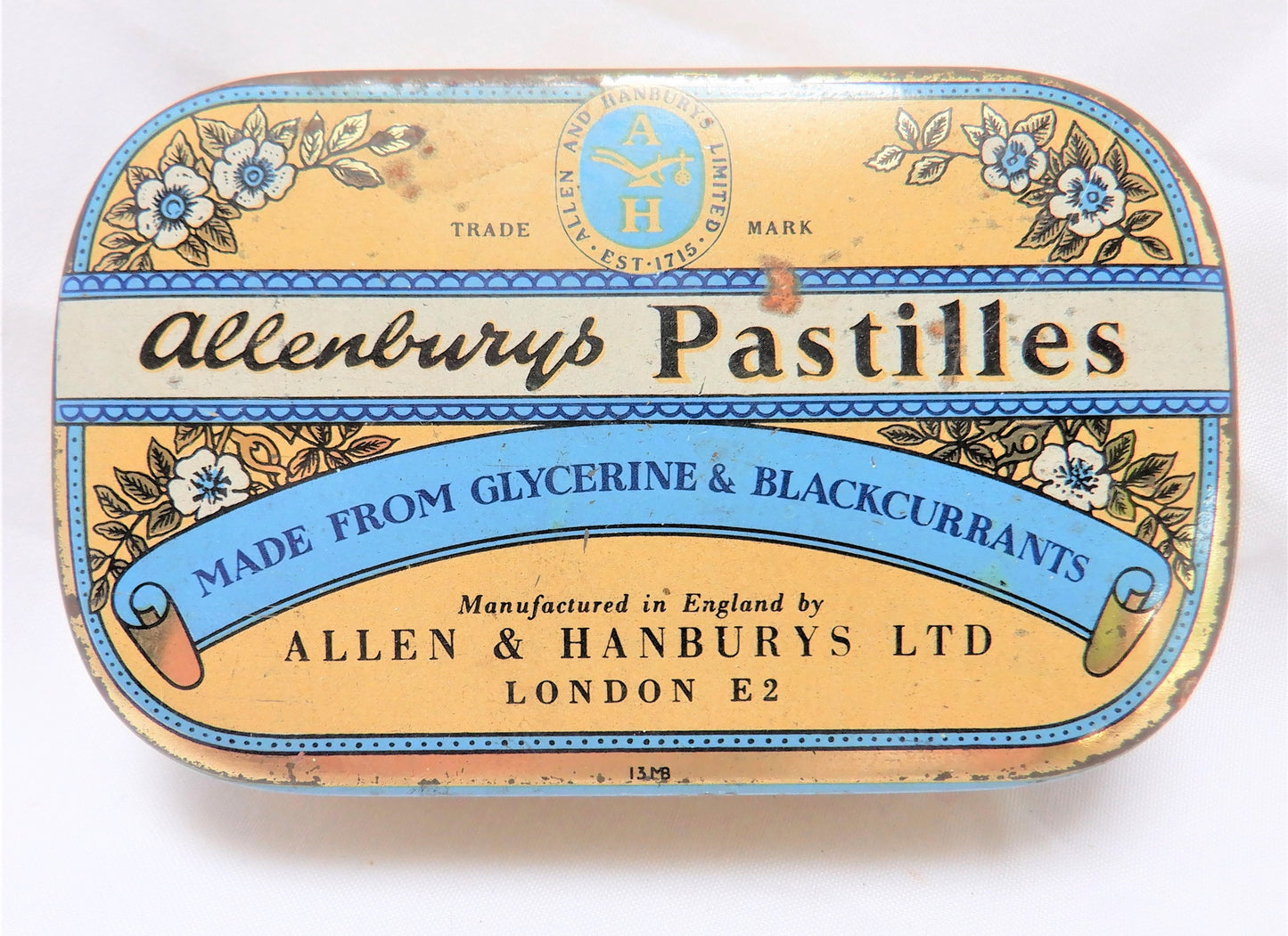 Vintage Tin Container by ALLENBURYS of London: PASTILLES Made From Glycerine & Blackcurrants, 1960's