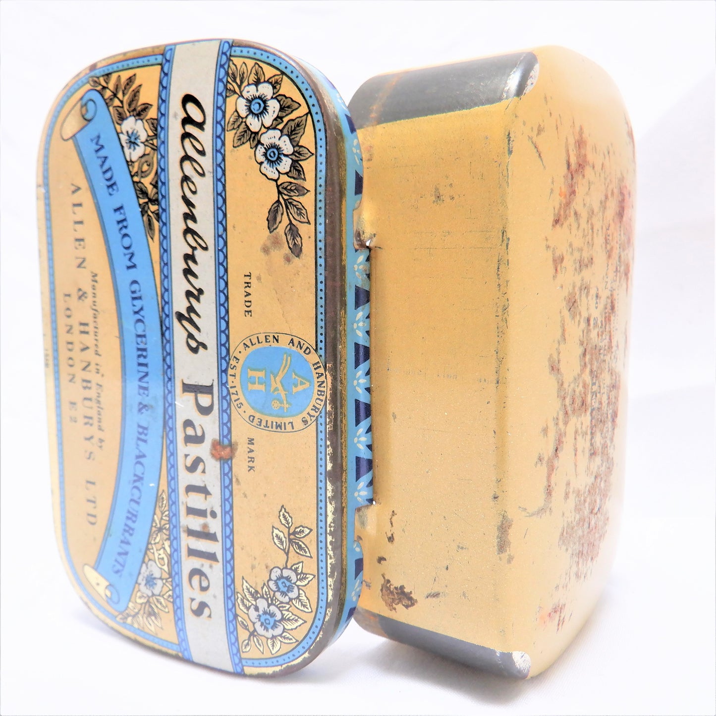 Vintage Tin Container by ALLENBURYS of London: PASTILLES Made From Glycerine & Blackcurrants, 1960's