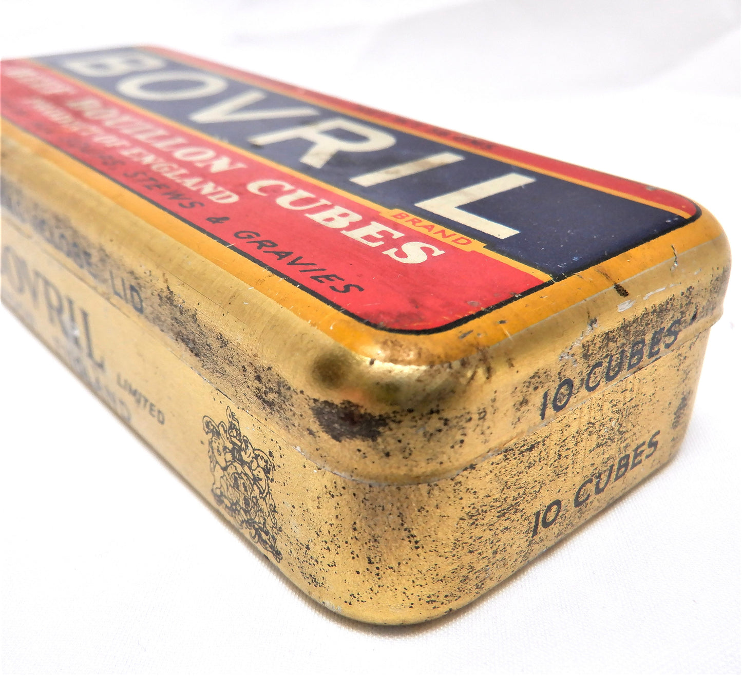 Vintage Tin Can Kitchen Container: 'BOVRIL BRAND BOUILLON CUBES', Large Size