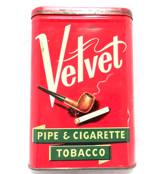 'VELVET PIPE & CIGARETTE TOBACCO' Red Vintage Tin Pocket Container, Made in USA