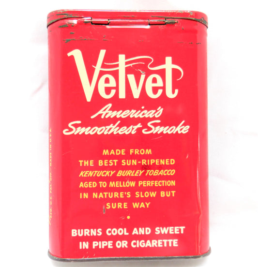 'VELVET PIPE & CIGARETTE TOBACCO' Red Vintage Tin Pocket Container, Made in USA