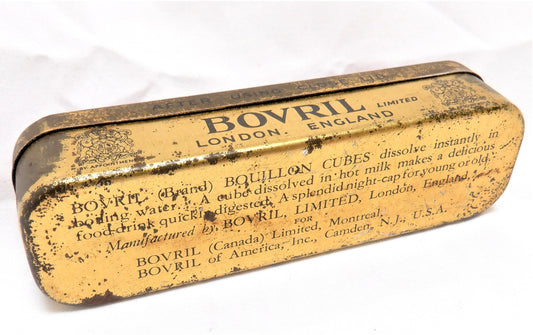 Vintage Tin Can Kitchen Container: 'BOVRIL BRAND BOUILLON CUBES', Small Size