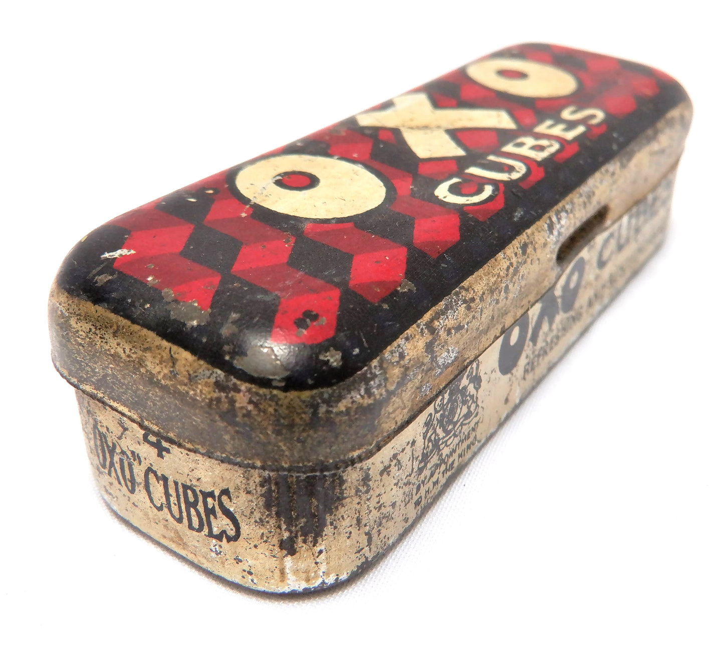 Vintage 1940's Small Hinged-Lid Tin Kitchen Container: 'OXO CUBES'