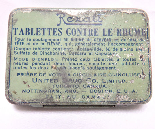 Vintage Pocket Pill Tin by REXALL COLD TABLETS, Made in CANADA