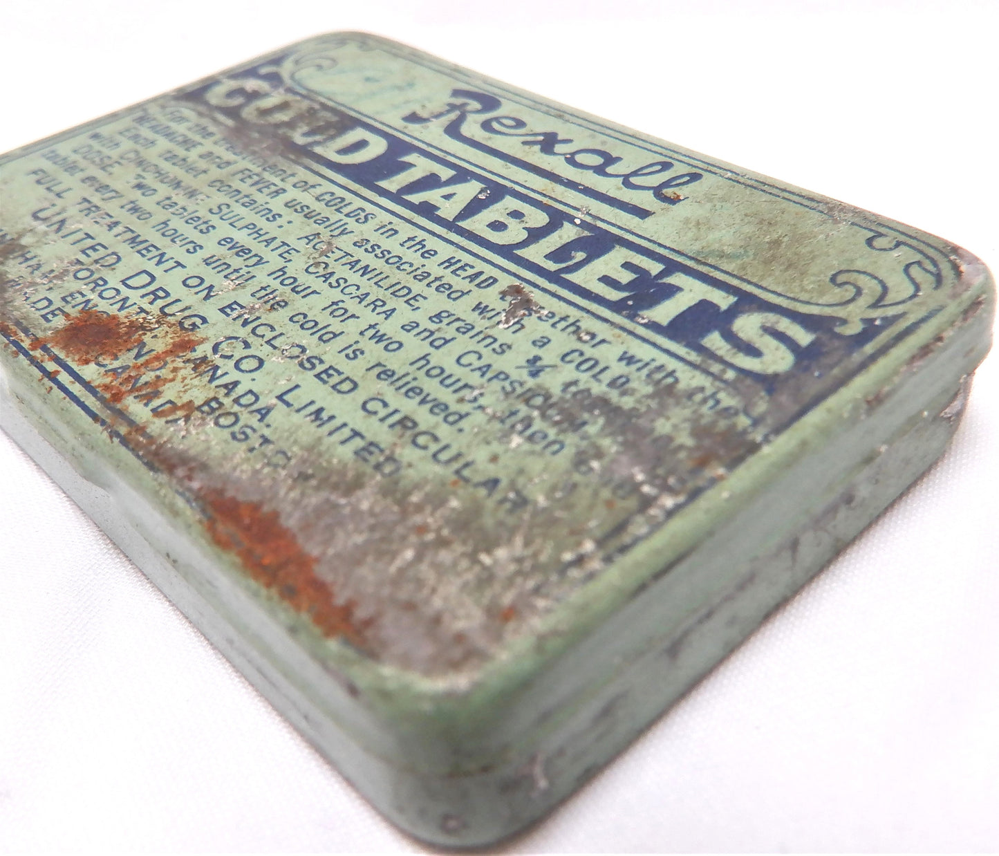 Vintage Pocket Pill Tin by REXALL COLD TABLETS, Made in CANADA