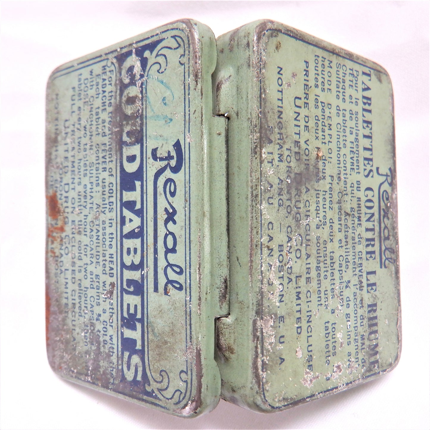 Vintage Pocket Pill Tin by REXALL COLD TABLETS, Made in CANADA