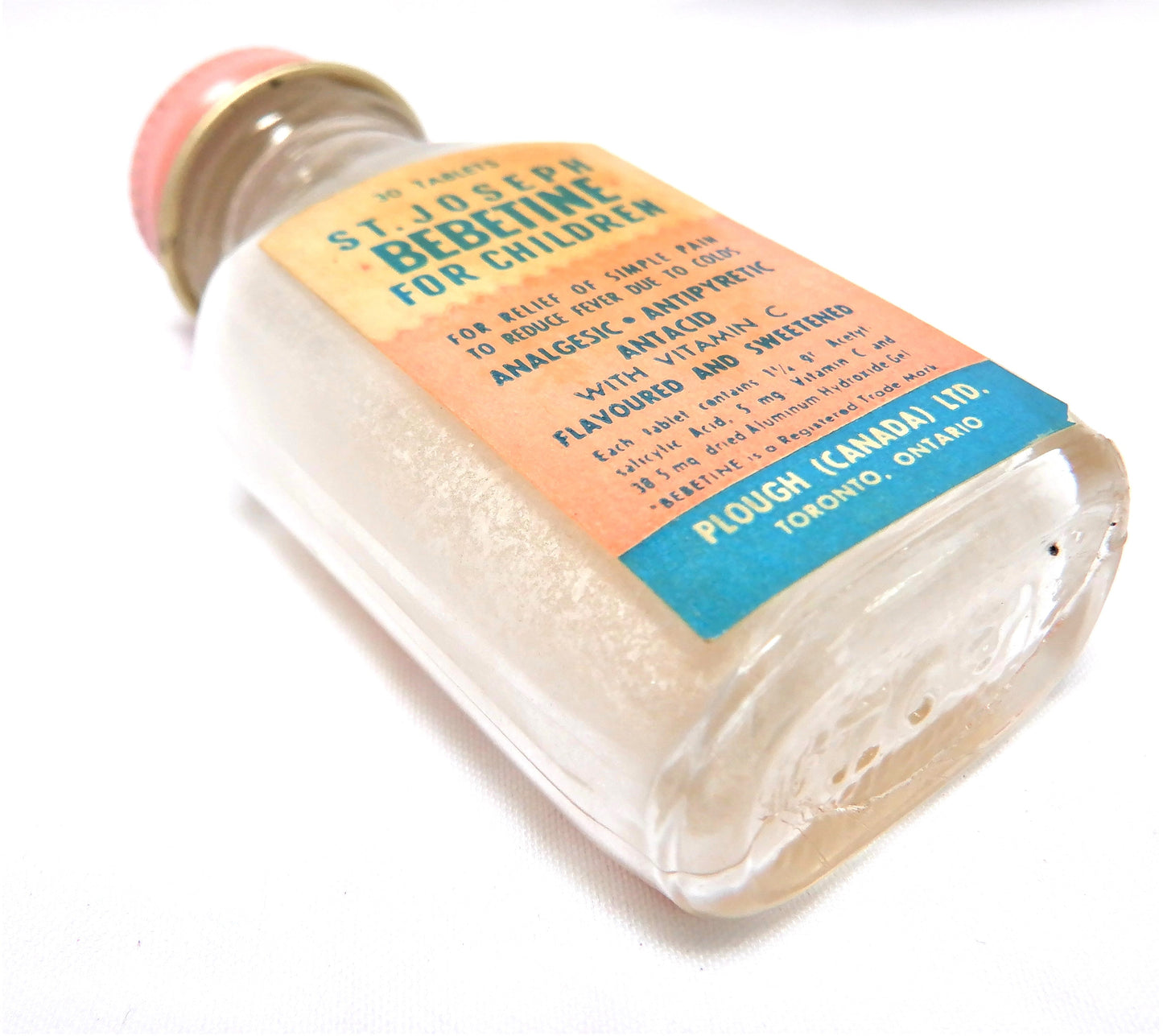 ST. JOSEPH BEBETINE TABLETS FOR CHILDREN, A Pretty Mid-Century Glass Bottle Made in CANADA