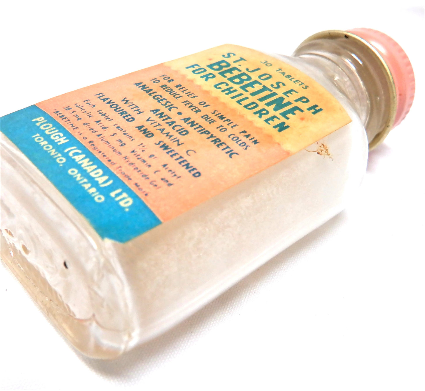 ST. JOSEPH BEBETINE TABLETS FOR CHILDREN, A Pretty Mid-Century Glass Bottle Made in CANADA