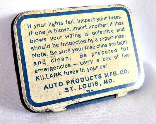 Vintage Automotive Tin Container, by KILLARK AUTO FUSES #SFE-14 Amps, Made in USA