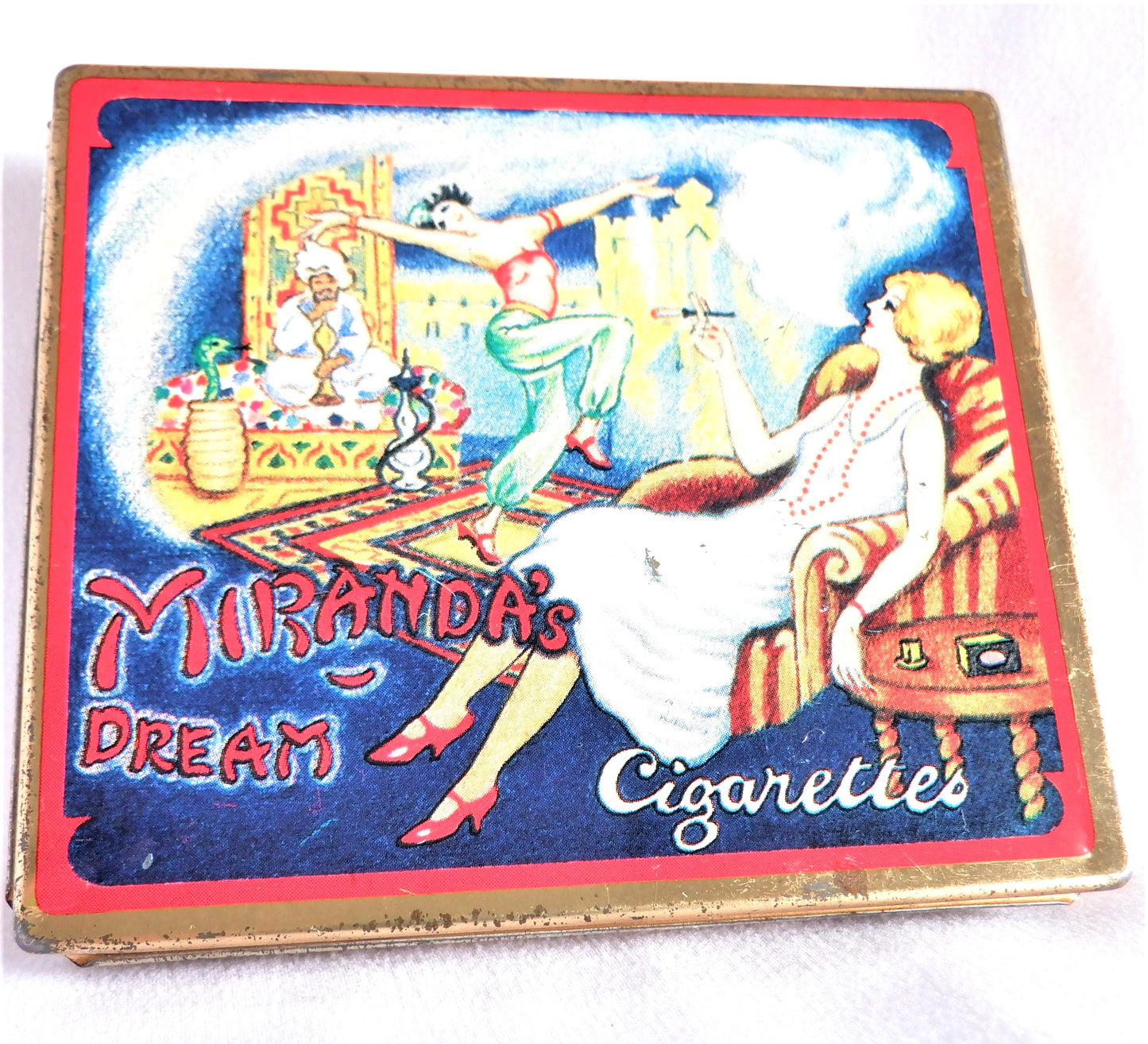 Vintage ART DECO Pocket Tobacco Tin, by DODO Designs: "MIRANDA'S DREAM CIGARETTES"