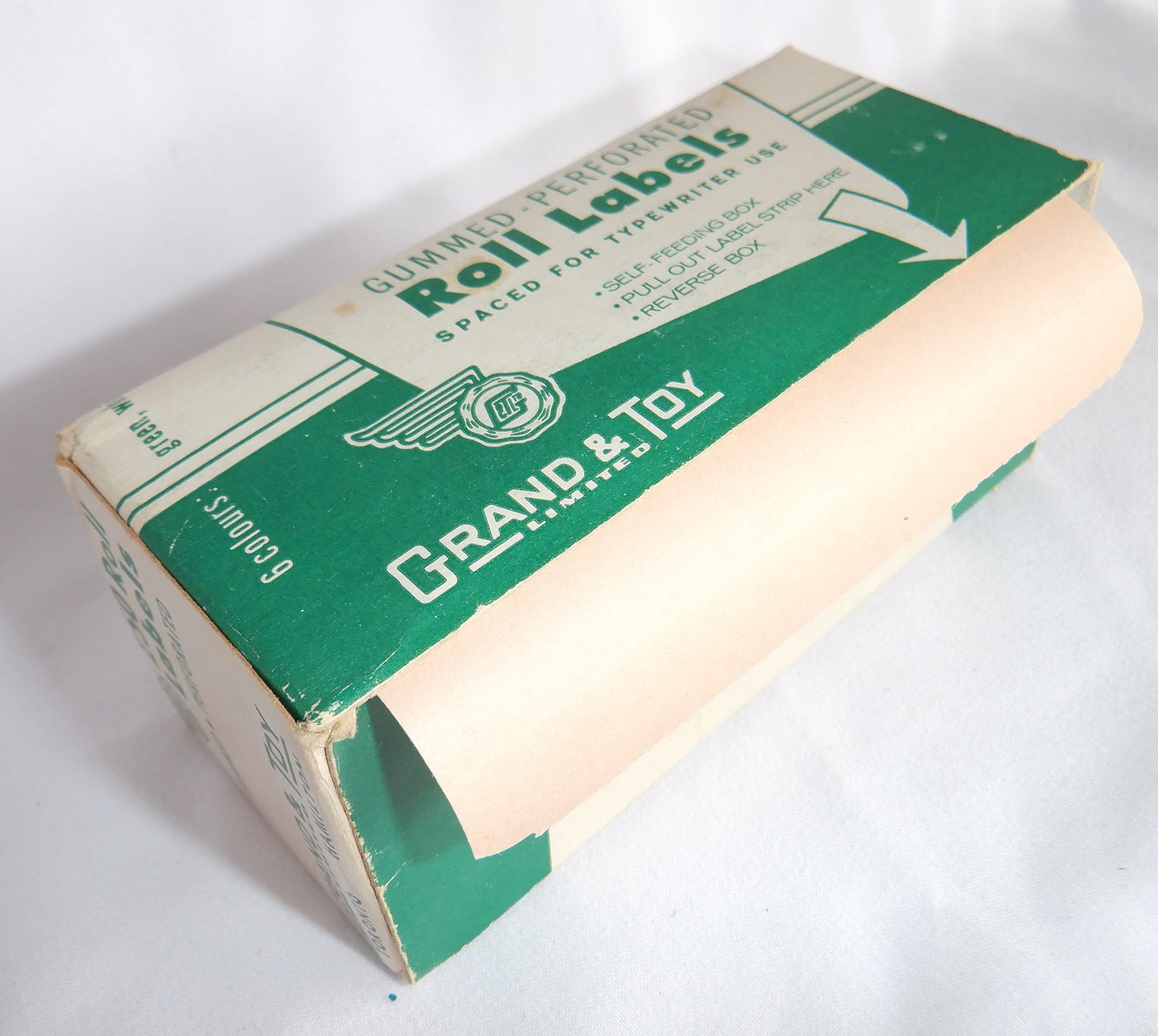 GRAND & TOY LTD OF TORONTO: Vintage Dispenser Box FULL of Gummed File Folder Lables Salmon Coloured!