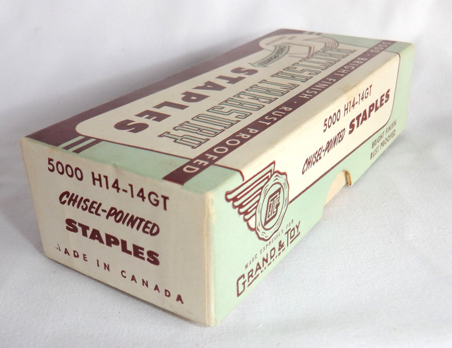 VINTAGE BOX OF GRAND & TOY LTD CHISEL-POINTED STAPLES, Made in Canada