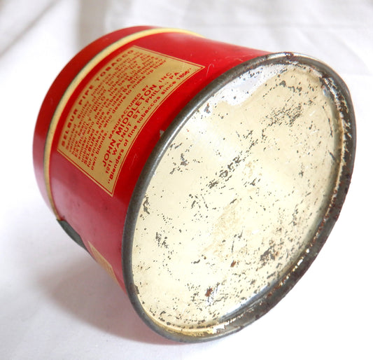 JOHN MIDDLETON'S PIPE TOBACCO Antique Round Red Tin Can from Pennsylvania, USA