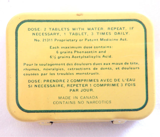ANACIN HEADACHE PILLS Vintage Tin Pocket Container, by Whitehall Pharmacal of Toronto, CANADA