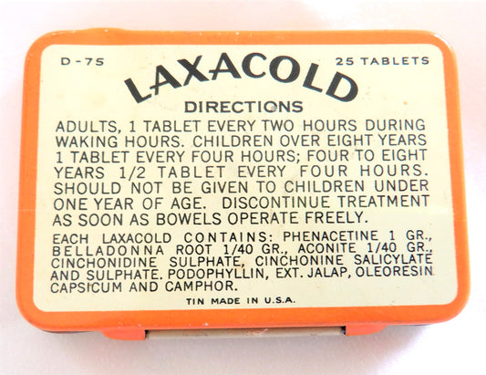 LAXACOLD HEADACHE PILLS Vintage Tin Pocket Container, by Nyal Company Ltd of Windsor, CANADA