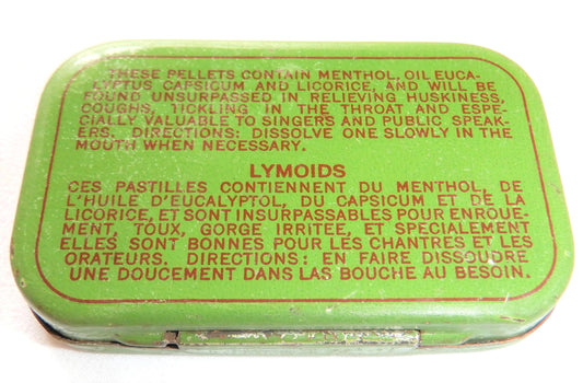LYMOIDS LOZENGES Vintage Tin Pocket Container, by The Lyman Bros. & Co. Limited of Toronto, CANADA