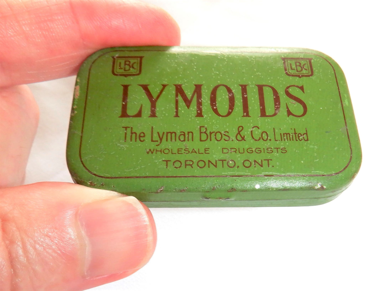 LYMOIDS LOZENGES Vintage Tin Pocket Container, by The Lyman Bros. & Co. Limited of Toronto, CANADA