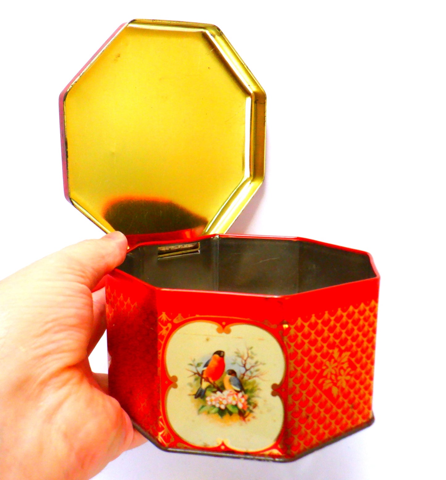 Vintage Hinged Octagonal Tin, by Gray Dunn Biscuit Company of England: 'THE GOLDEN PHEASANT'