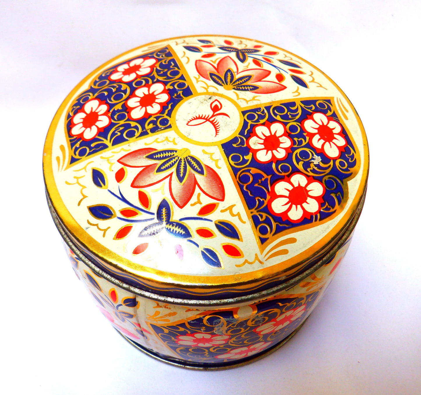 'PAISLEY BLUES': A Small Round Vintage Tin Can Container, Made in England