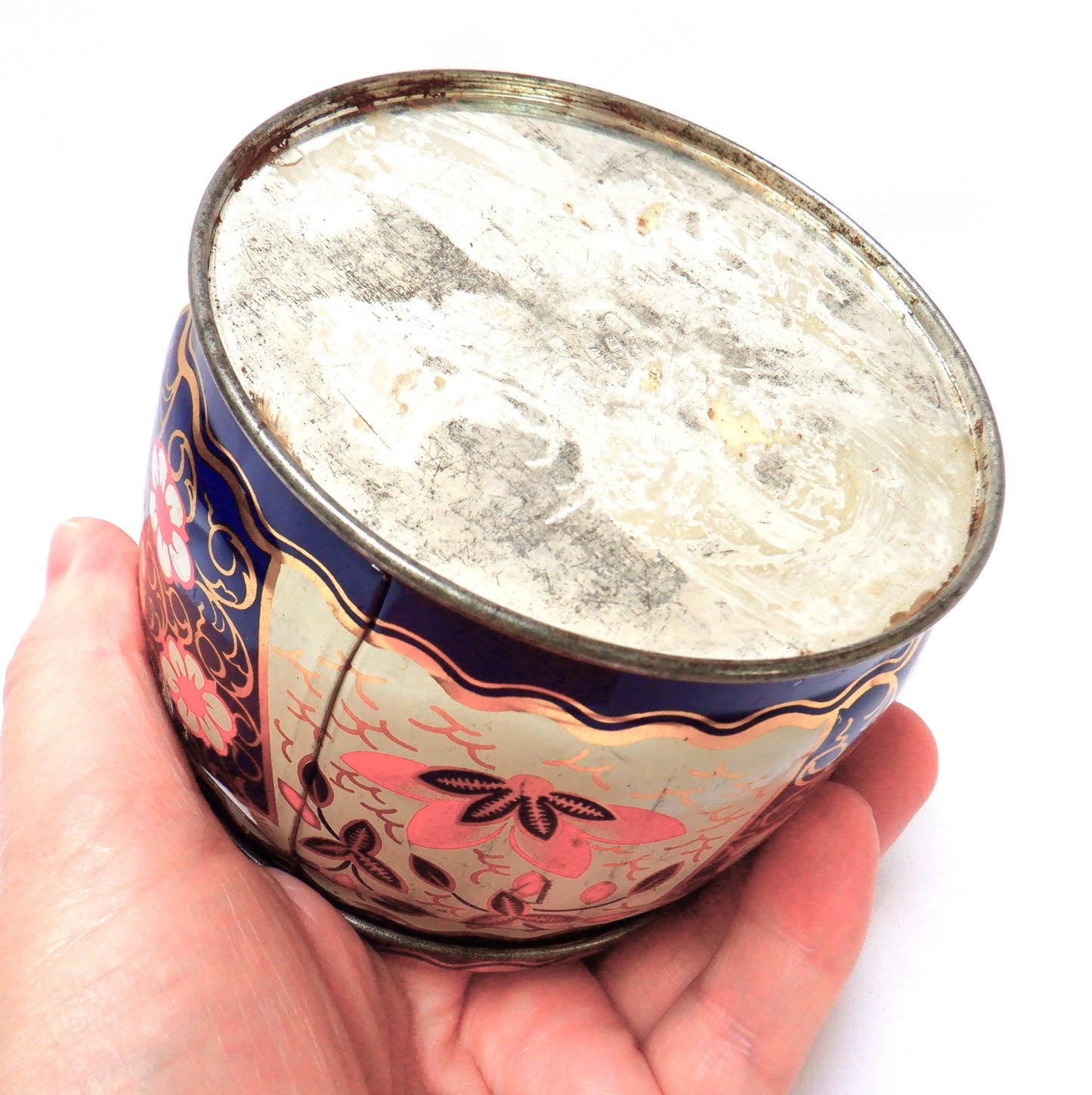 'PAISLEY BLUES': A Small Round Vintage Tin Can Container, Made in England