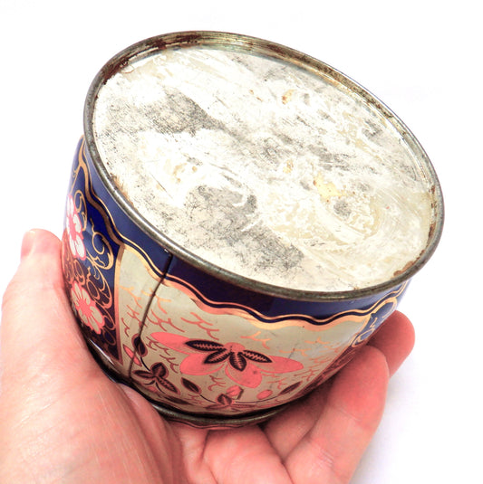 'PAISLEY BLUES': A Small Round Vintage Tin Can Container, Made in England