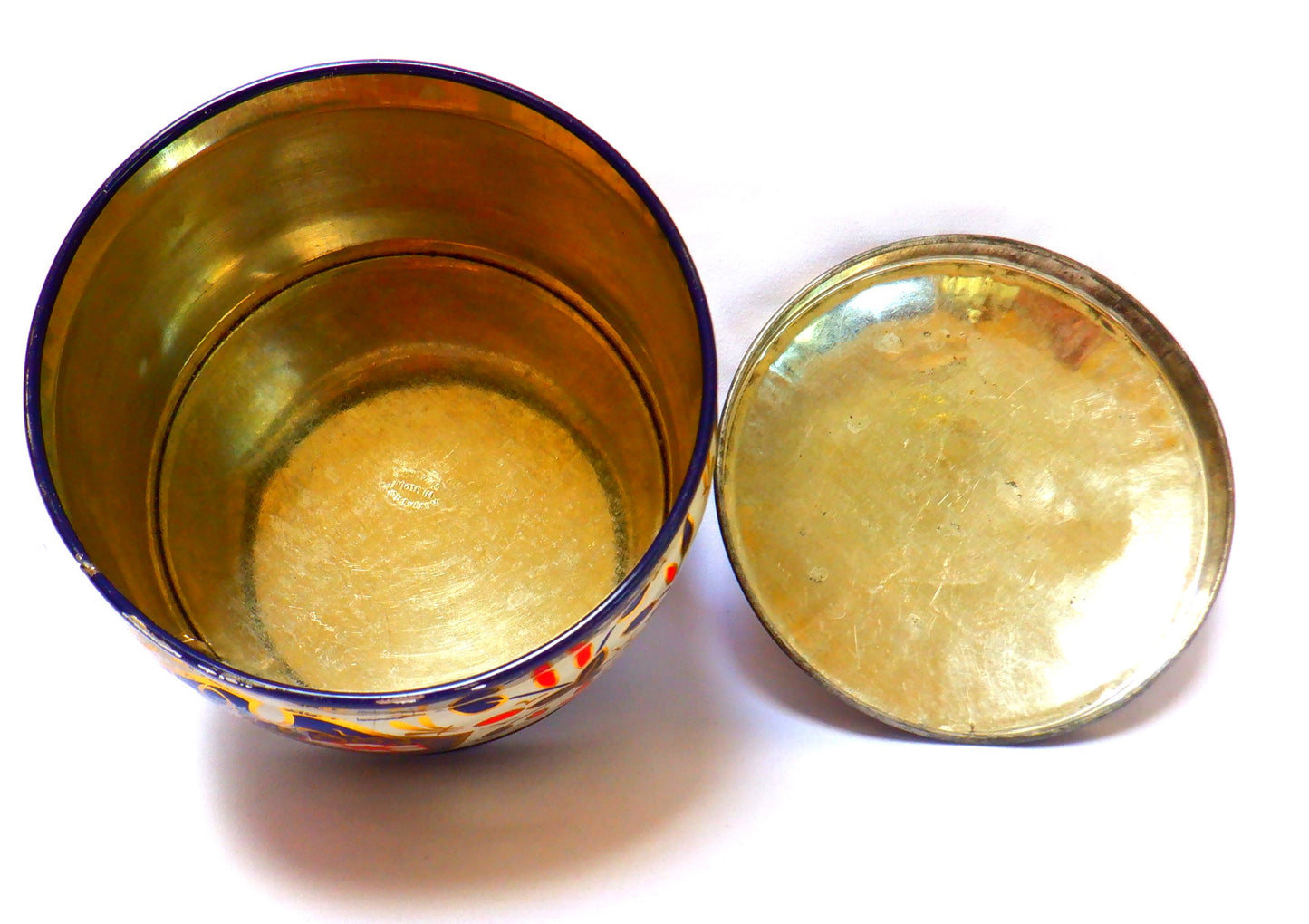 'PAISLEY BLUES': A Small Round Vintage Tin Can Container, Made in England