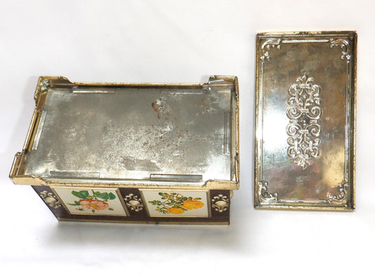 BLUE BIRD LIKE Confectionery Vintage Tin Container: "Pink Flower Chest"