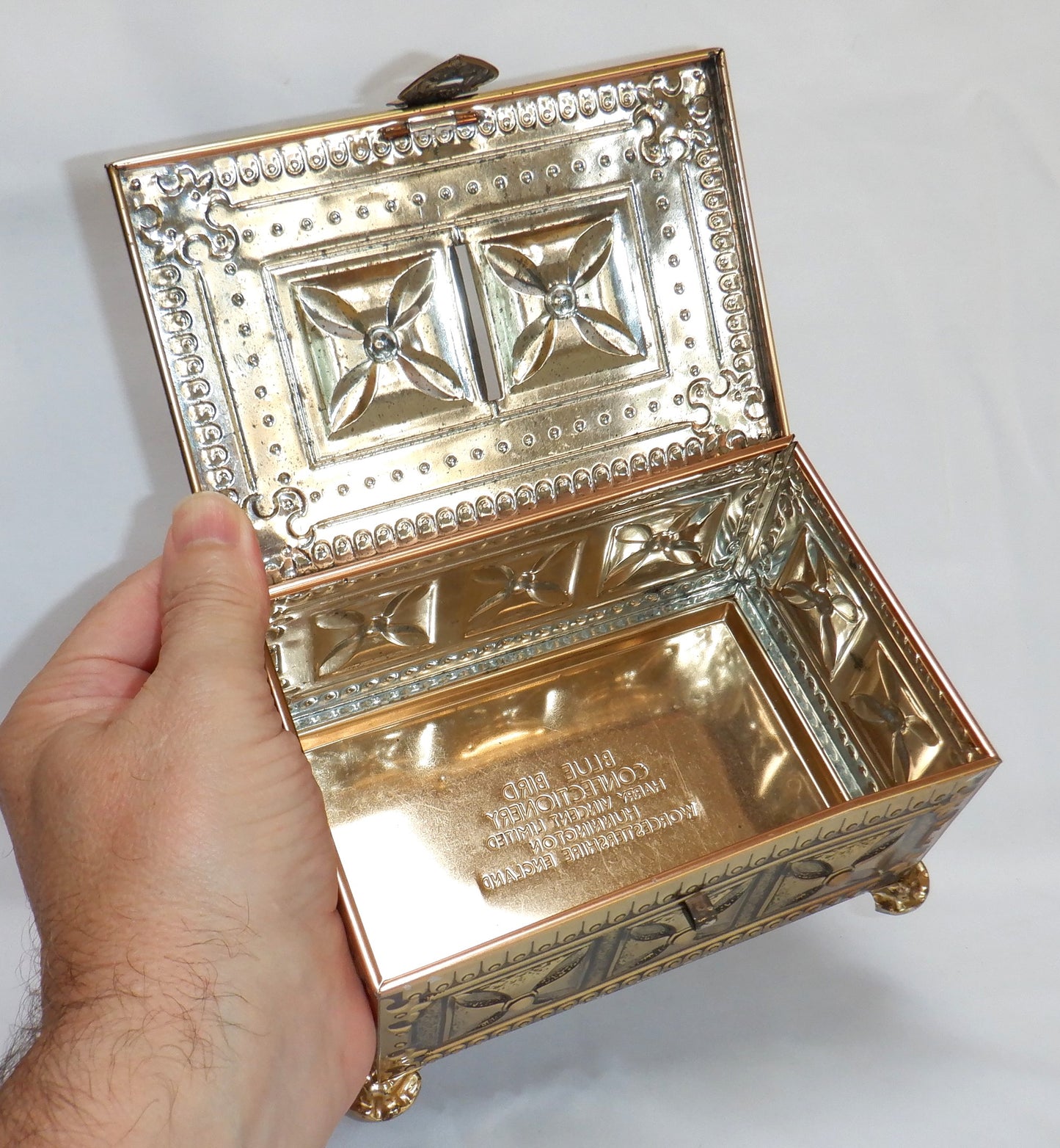 Vintage BLUE BIRD Confectionery Tin: 'Prince's Money Chest w/ Hasped Lid & Coin Slot'