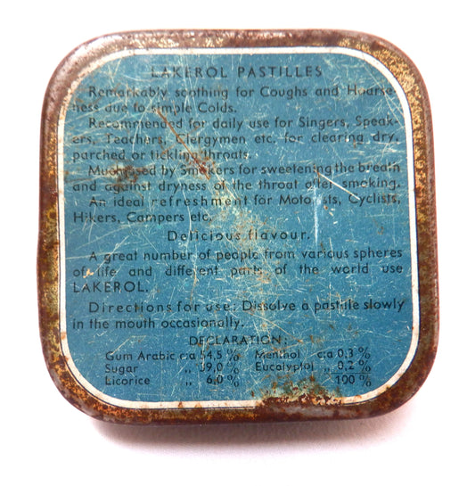 Vintage LAKEROL THROAT PASTILLES Tin Container from Sweden