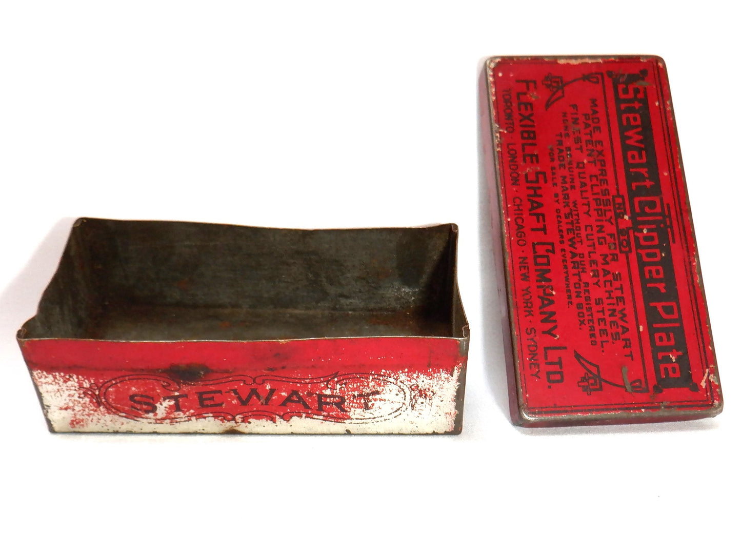 Vintage Red Tin Container from The United States of America: 'STEWART CLIPPER PLATE No. 90'
