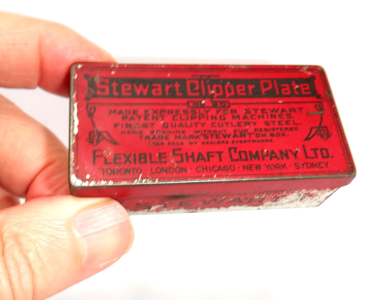Vintage Red Tin Container from The United States of America: 'STEWART CLIPPER PLATE No. 90'