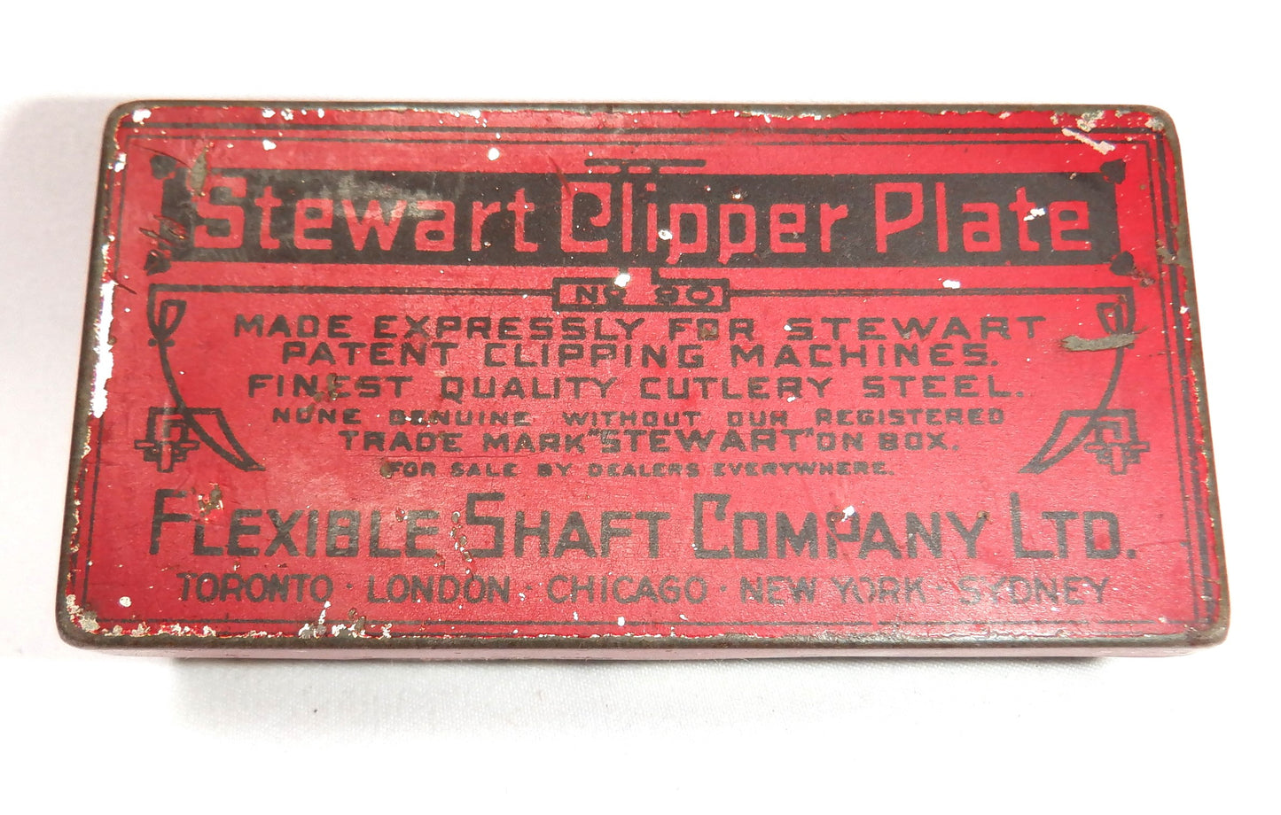 Vintage Red Tin Container from The United States of America: 'STEWART CLIPPER PLATE No. 90'