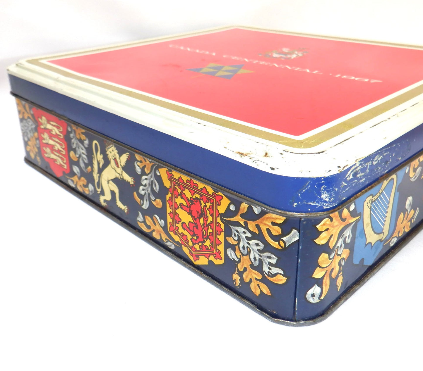A Vintage Large Red Souvenir Tin Can Container: 'CANADIAN CENTENNIAL 1967'
